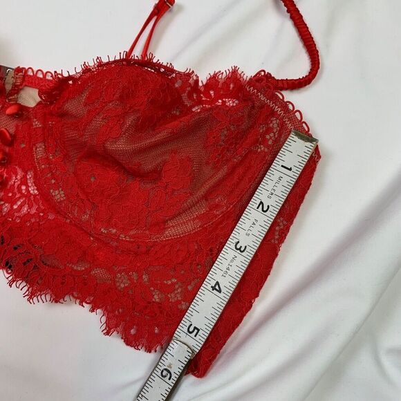For Love And Lemons VS Faye Lace Underwire Long Line Bustier Bra Red XL - Picture 10 of 10